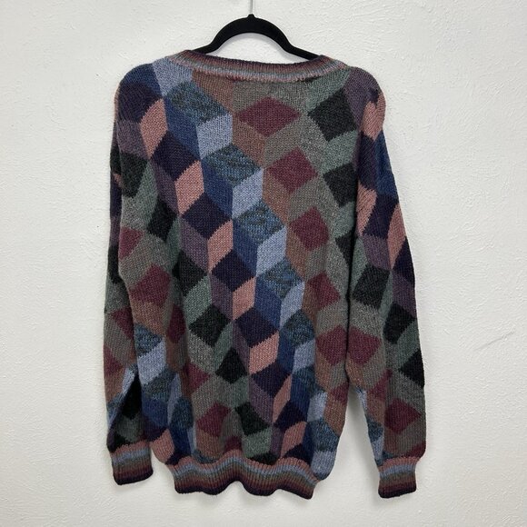 Peruvian Connection Sweater Sz XL Alpaca Wool Hand Made Knit Abstract Multicolor - Picture 9 of 11
